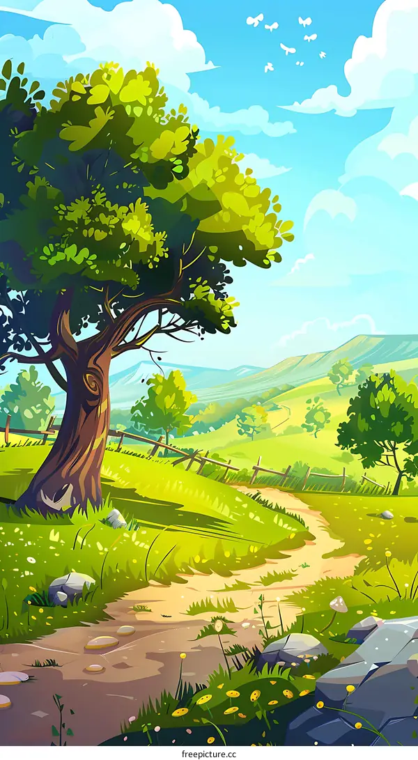 Green Grass Meadow Landscape Illustration