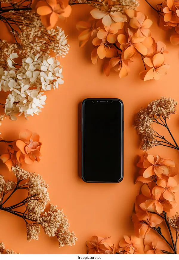 Orange Flower and Smartphone Background
