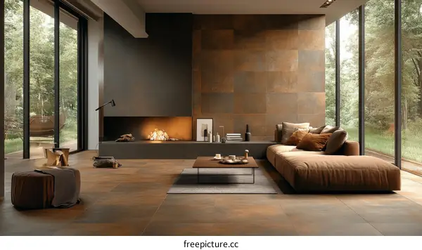 Modern Rustic Living Room with Rusty Tiles