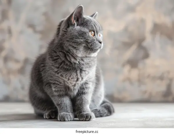 Gray British Shorthair Cat Sitting and Looking Away