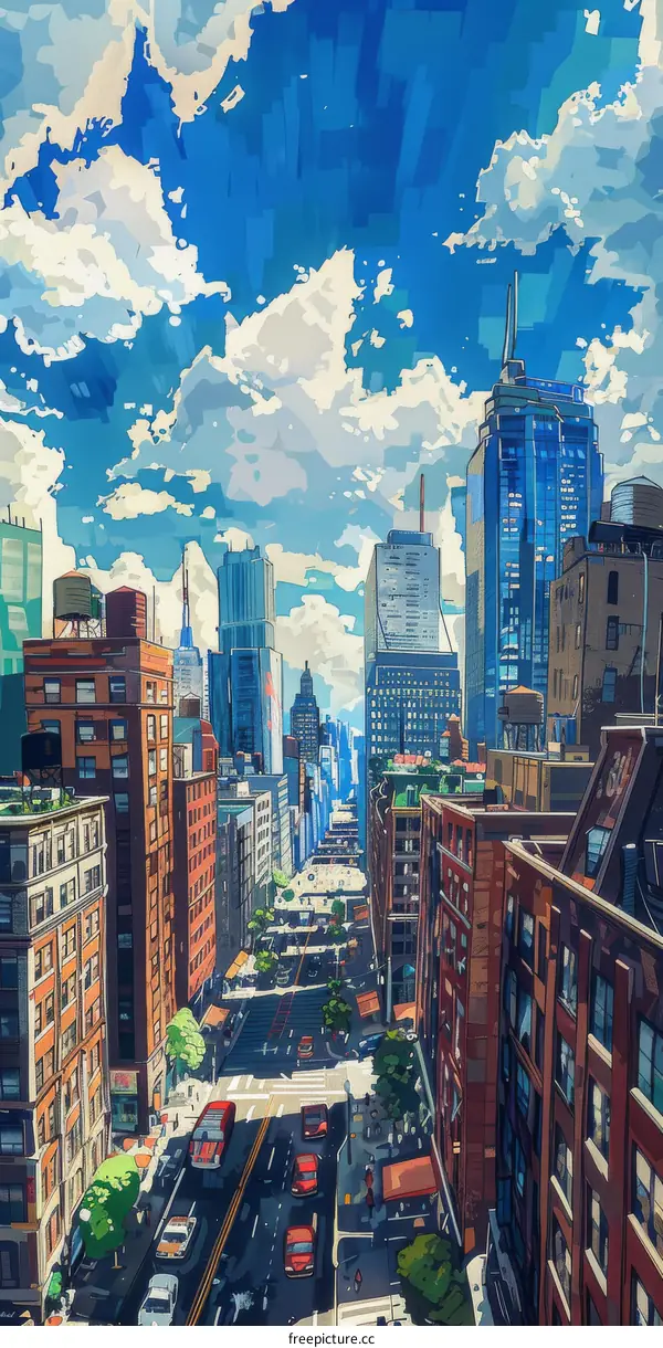 Colorful Cityscape Illustration with Vivid Colors