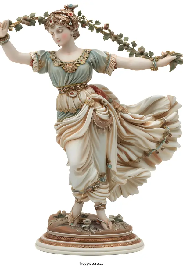 Dancing Woman Figurine with Grapevine Wreath