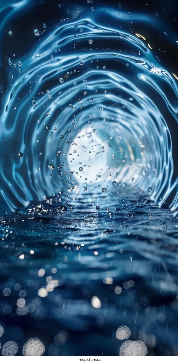 Underwater vortex with bubbles and light rays shining through