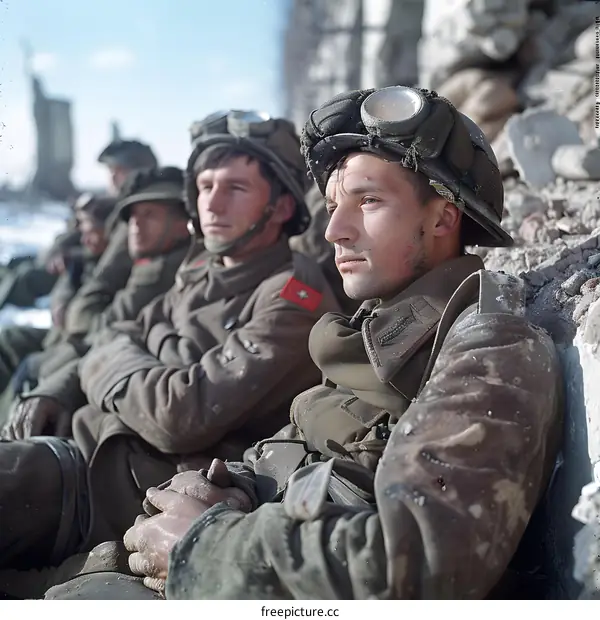 A group of soldiers take a break during the Battle of Stalingrad.