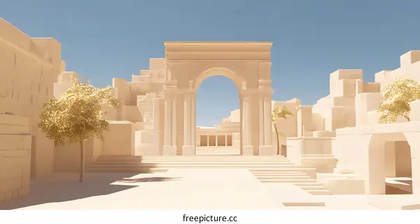 Minimalist 3D Render of Ancient Roman Archway
