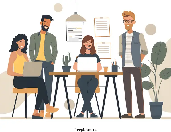 A group of people working together in an office