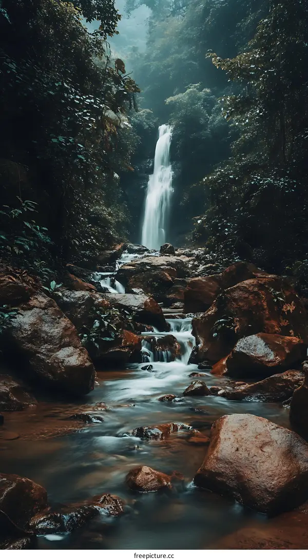 Waterfall Flowing Through Rocks And Forest