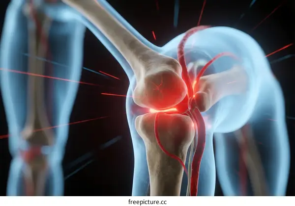 Human Knee Joint Pain and Red Arteries Illustration