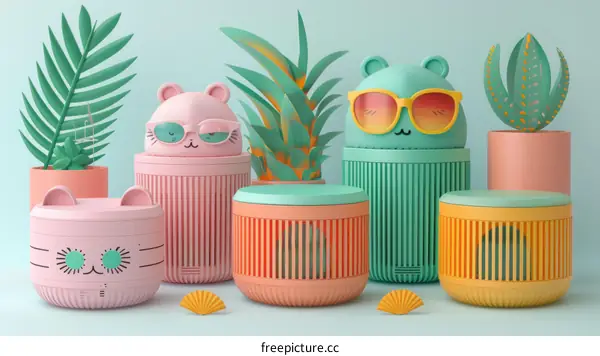 Cute Animal-Shaped Speakers: 3D Rendering