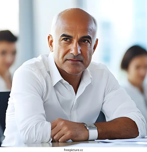 Confident Businessman Sitting at a Desk Looking at the Camera