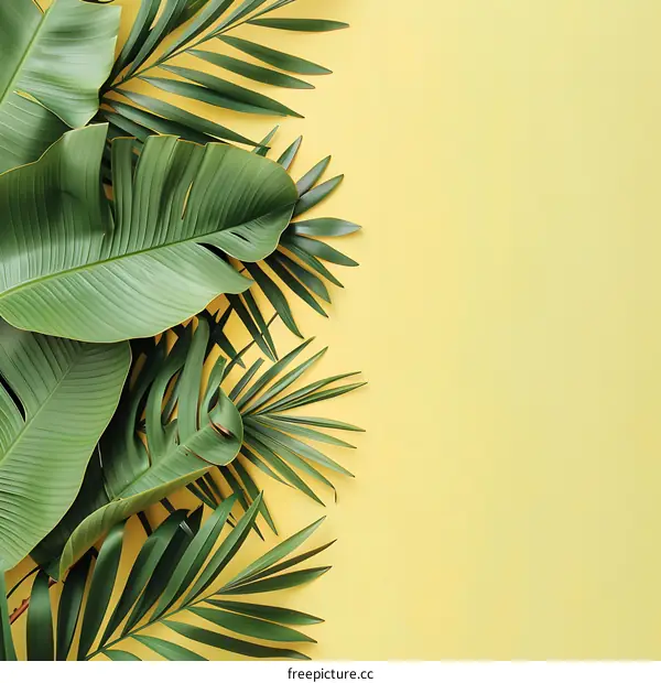 Tropical Leaves on Yellow Background
