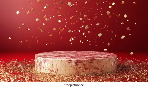 Red and Gold Confetti Product Display Platform