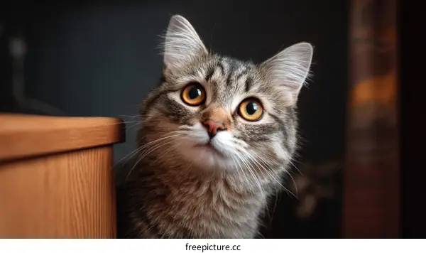 Close-up of a Curious Gray Tabby Cat