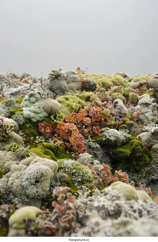 Close Up of Moss and Lichen Covered Rocks