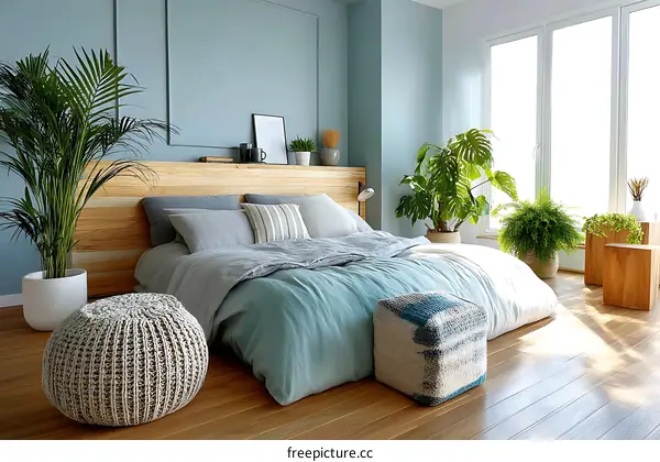 Cozy Bedroom with Greenery and Soft Color
