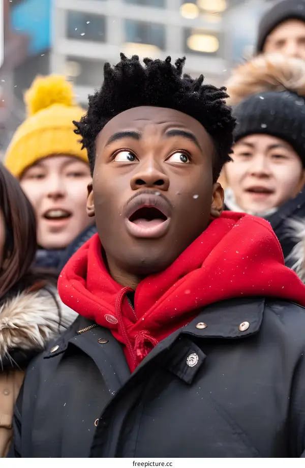 African American Man Surprised By Snow