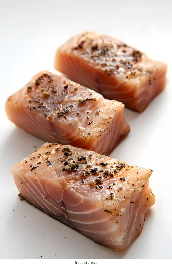 Three pieces of raw tuna