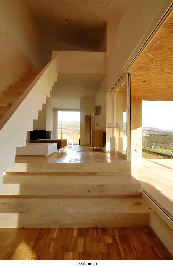 Modern Staircase and Wooden Floor in a Luxurious Home