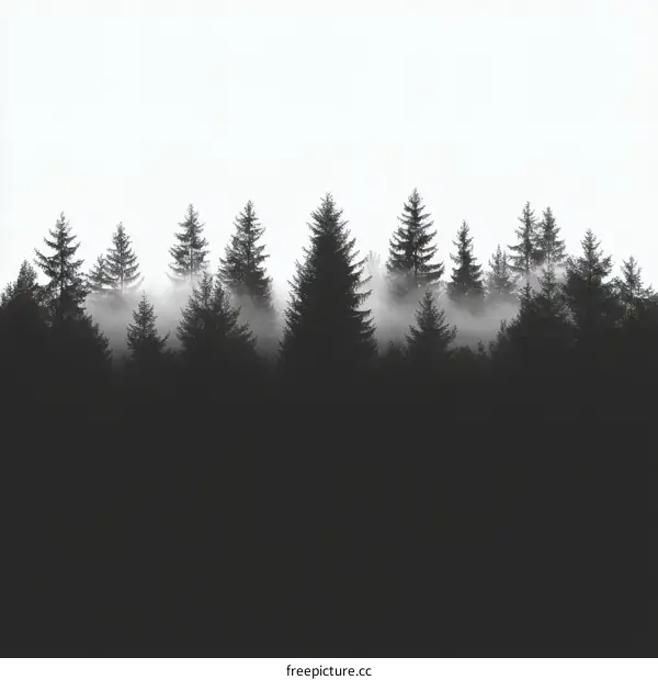 Misty Forest Silhouette Landscape Illustration