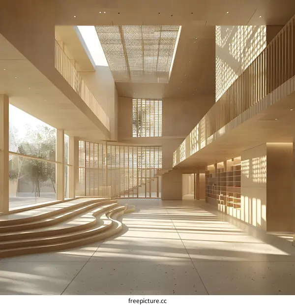 Bright and Airy Staircase in Wooden Building