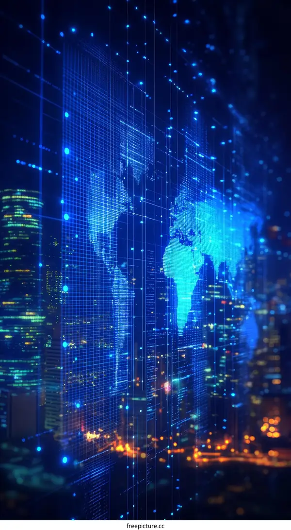 Global Network City Digital World Map Illustration