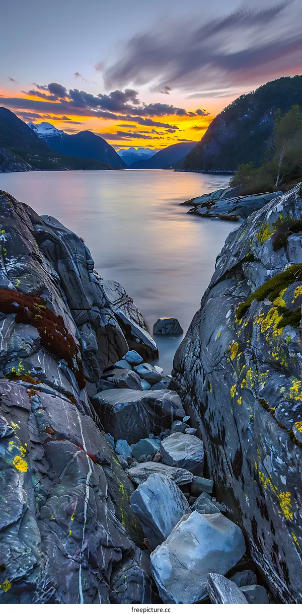Rocky Mountain Sunset Over Water