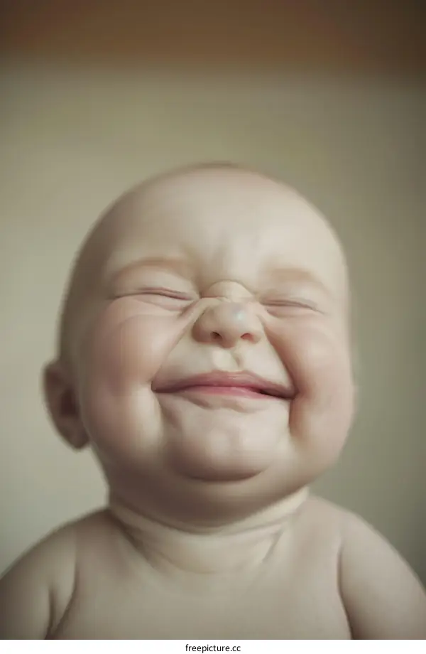 An adorable baby boy with his eyes closed and a big smile on his face