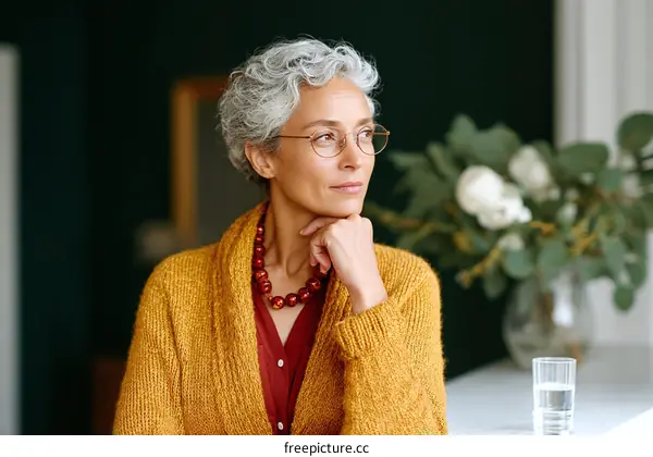 Thoughtful Senior Woman with Glasses