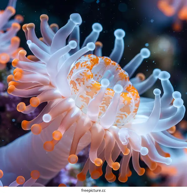 Underwater close up of a flower anemone with its tentacles extended