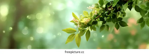 Spring Blossoms and Fresh Green Leaves