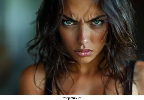 Portrait of a Young Woman with an Angry Expression