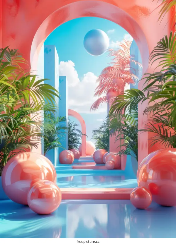 Pastel Dreamy Archway Pathway Illustration