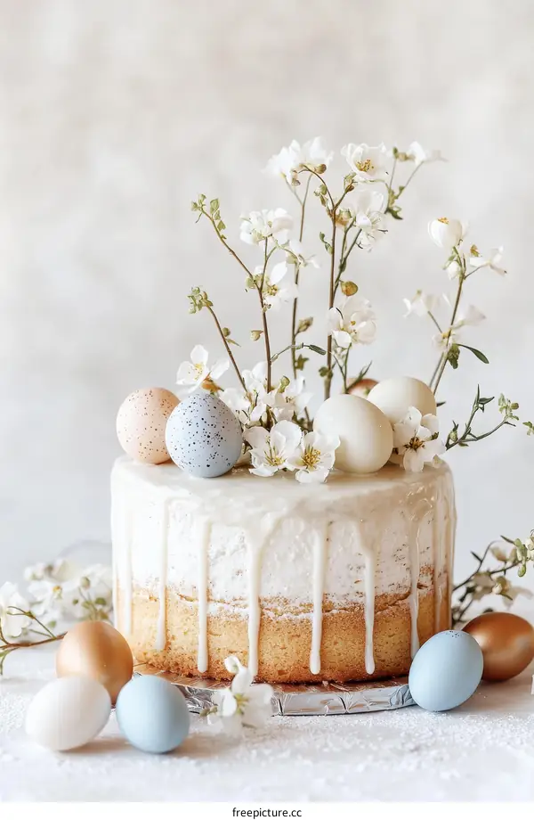 Elegant Easter Cake Decorated with Flowers