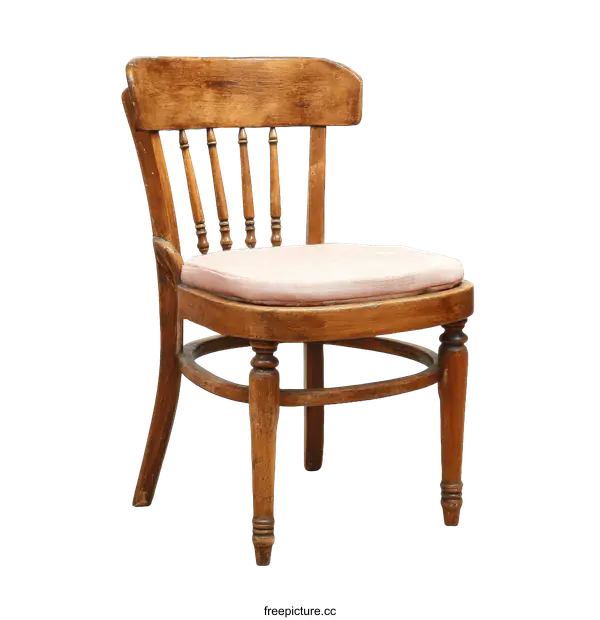[Transparent Background PNG]Vintage Wooden Chair with Pale Pink Upholstery