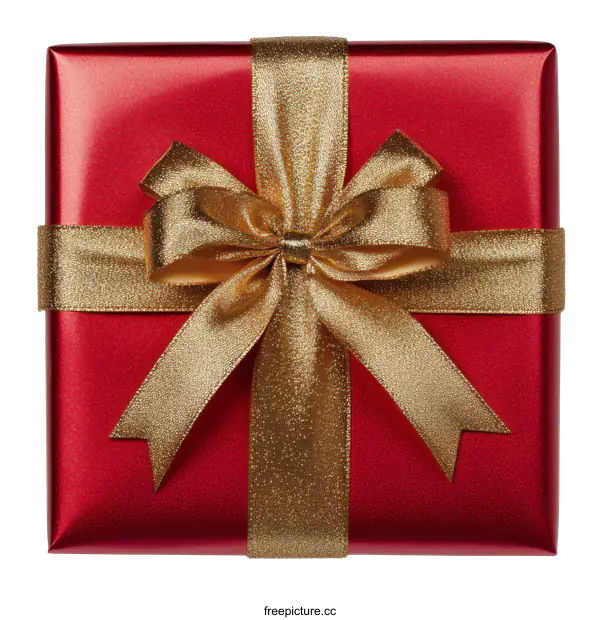 [Transparent Background PNG]Red Gift Box with Golden Ribbon
