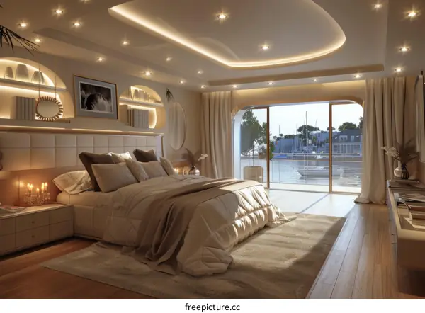 Modern Interior Design Bedroom with Sea View