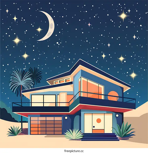 Modern House With A Night Sky