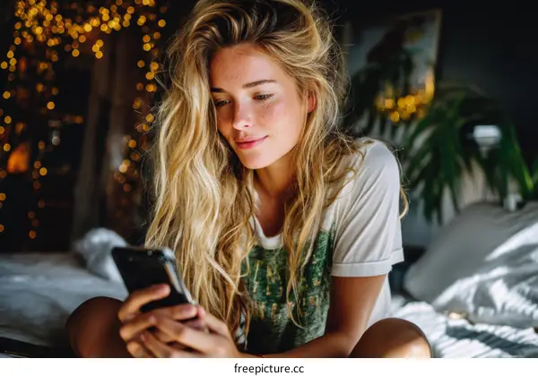 Young Woman Relaxing and Using Smartphone