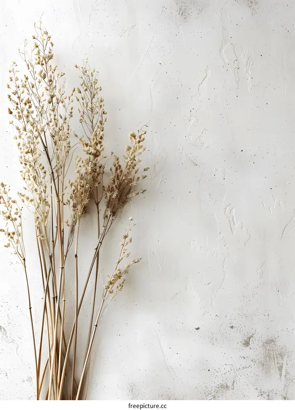 Dried Grass on White Wall Background