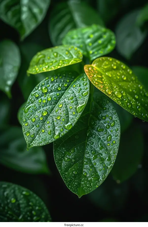 Raindrops on the leaves after rain