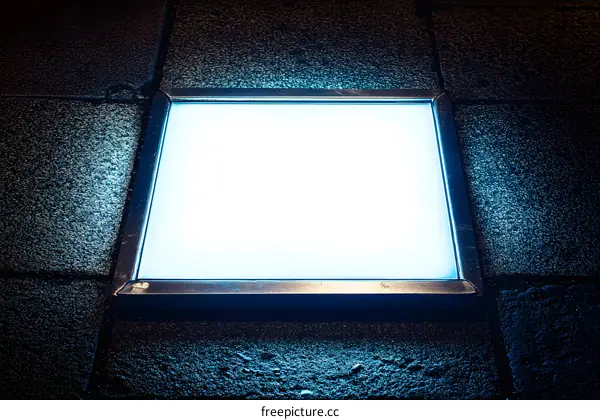 Blank Square Light Panel Embedded In Stone Pavement