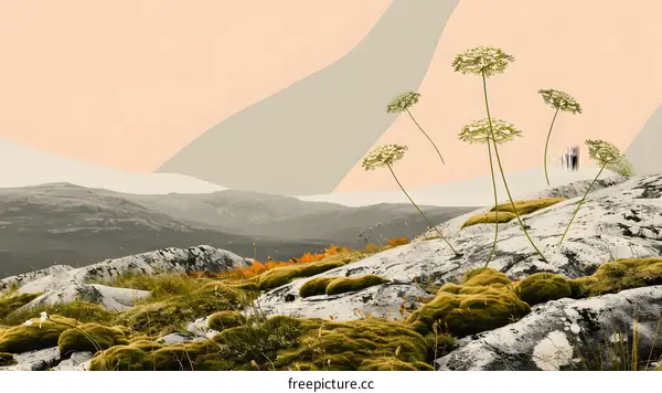 Abstract Mountain Landscape With Green Plants