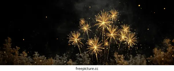 Golden Fireworks Display Against a Dark Night Sky
