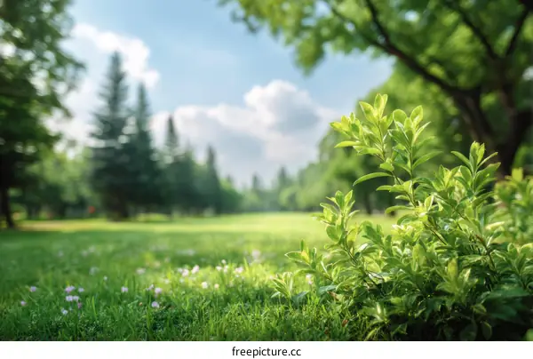 Green Park Lush Plants Sunny Day