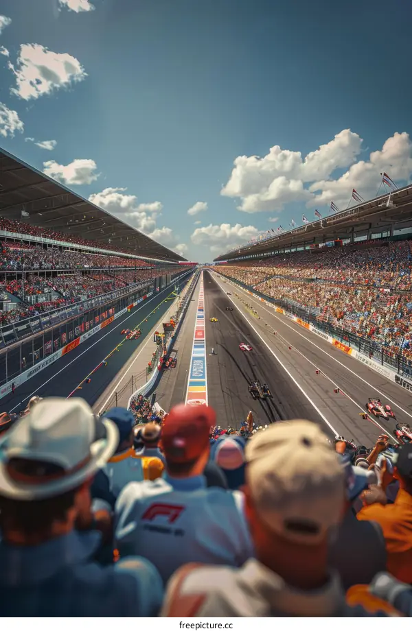 Spectators watch a Formula 1 race from the grandstands