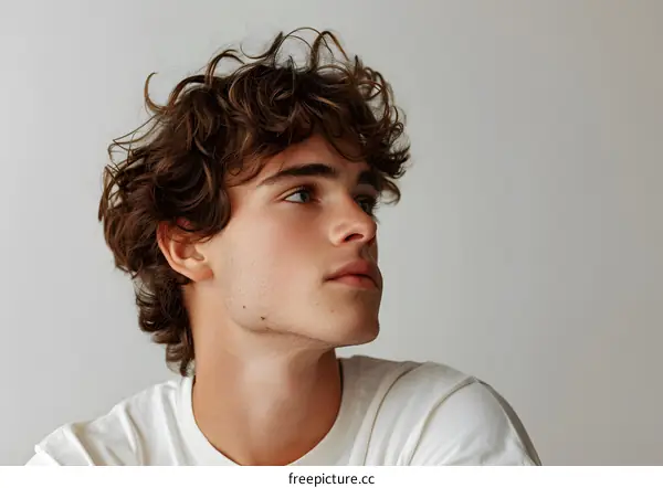 Portrait of a young man with curly hair