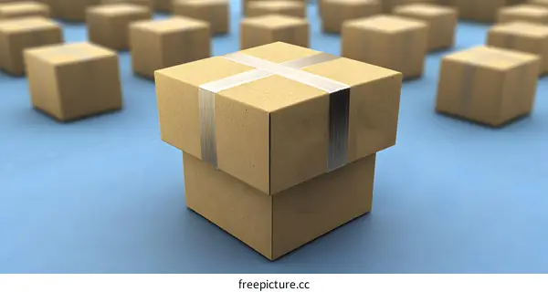 Stack of Cardboard Boxes on a Blue Background