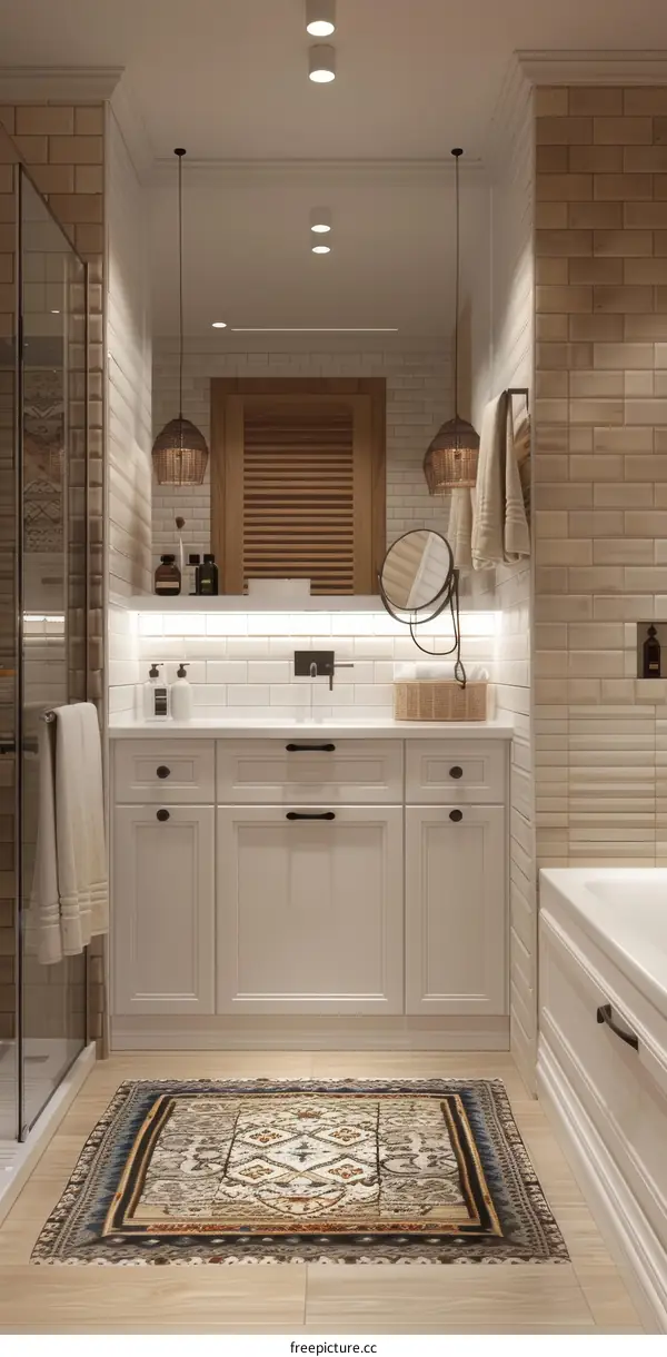 Modern Farmhouse Bathroom Design with Area Rug