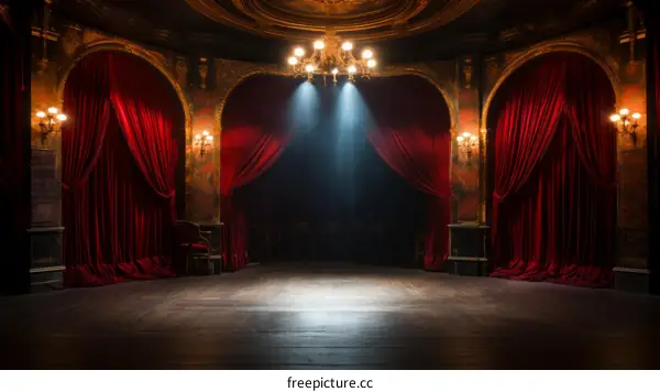 Empty Theater Stage With Red Curtains