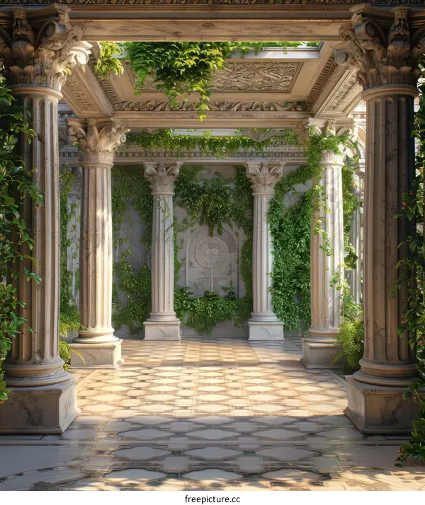 Grand Marble Courtyard with Lush Greenery